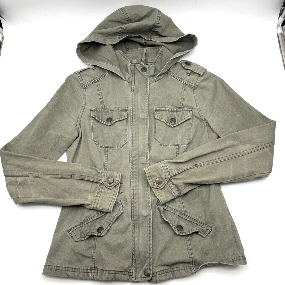 Prince & Fox Green Zip Up Button Down Drawstring Waist Military Cargo Jacket XS